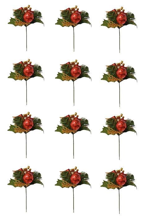 7.5" Holly Pine Pick W/ball/box/berry Red Pkg/12