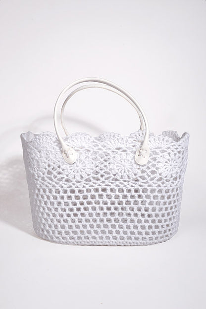 9.5" Lace Basket W/Handle White