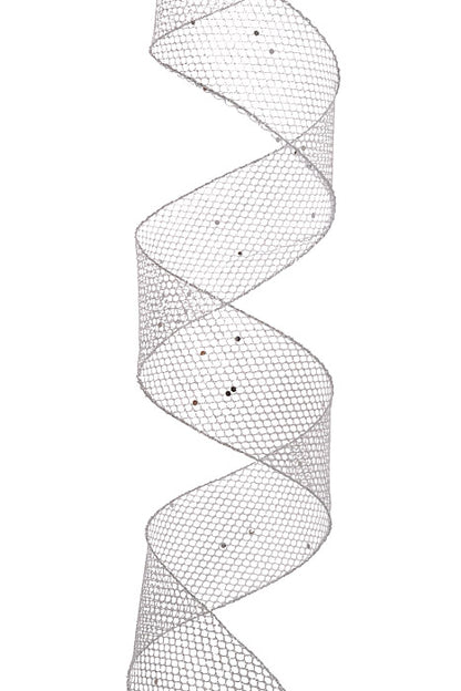 2.5" X 10Yds Wired Net With Glitter Ribbon Silver