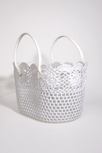 9.5" Lace Basket W/Handle White