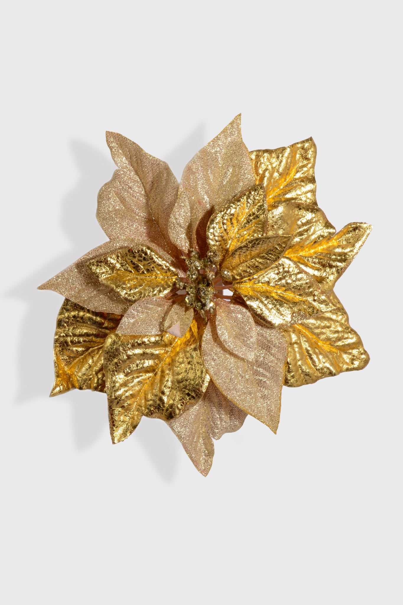 11" Metallic Shimmer Poinsettia W/Clip Gold