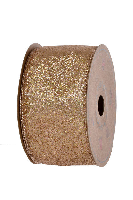 2.5" X 10Yds Wired All Glitter Ribbon Gold