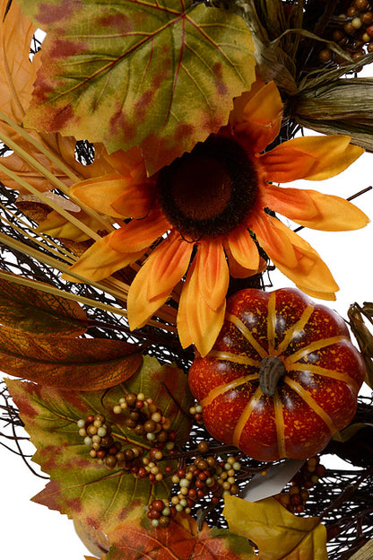 22" Sunflower/Pumpkin/Maple Wreath Orange/Green