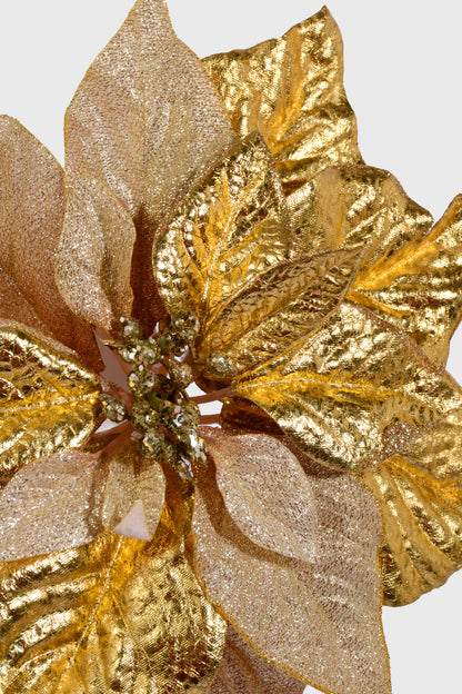 11" Metallic Shimmer Poinsettia W/Clip Gold