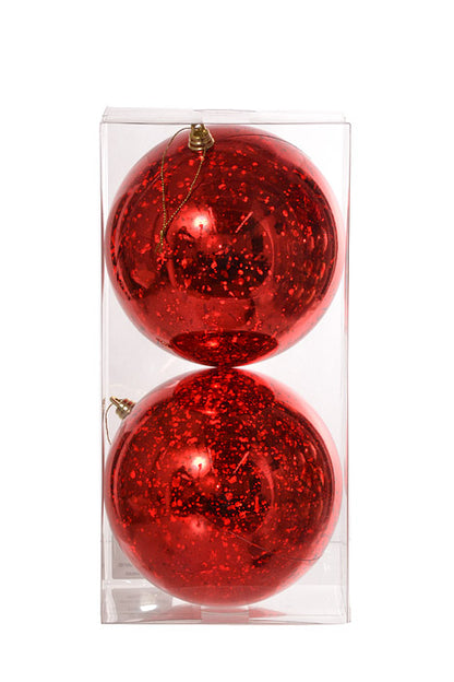 150Mm Shiny Ball Mercury Ornament (Red) Pkg/2