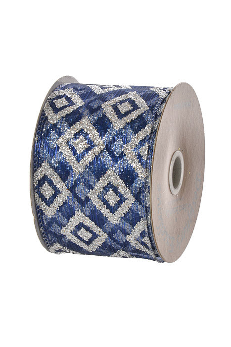 2.5" X 10Yds Wired Sheer Diamond Ribbon Blue/Silver
