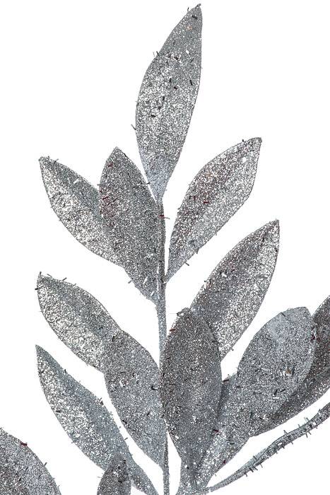 20.5" Glitter Bay Leaf Spray Silver Pkg/3