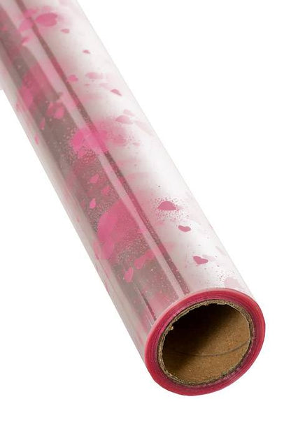 30"/100ft Hearts&amp;dots Krystal Phane Roll Pink / Clear
