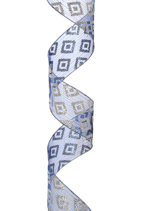 2.5" X 10Yds Wired Sheer Diamond Ribbon Blue/Silver