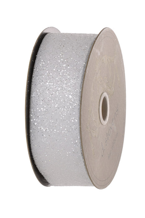 1.5" X 10Yds Wired Satin Frosted Glitter Ribbon White