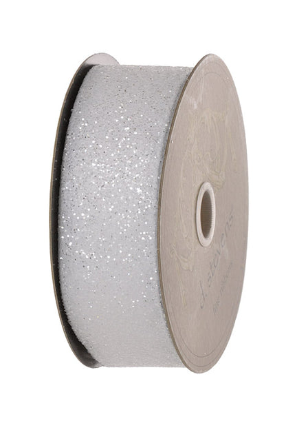 1.5" X 10Yds Wired Satin Frosted Glitter Ribbon White