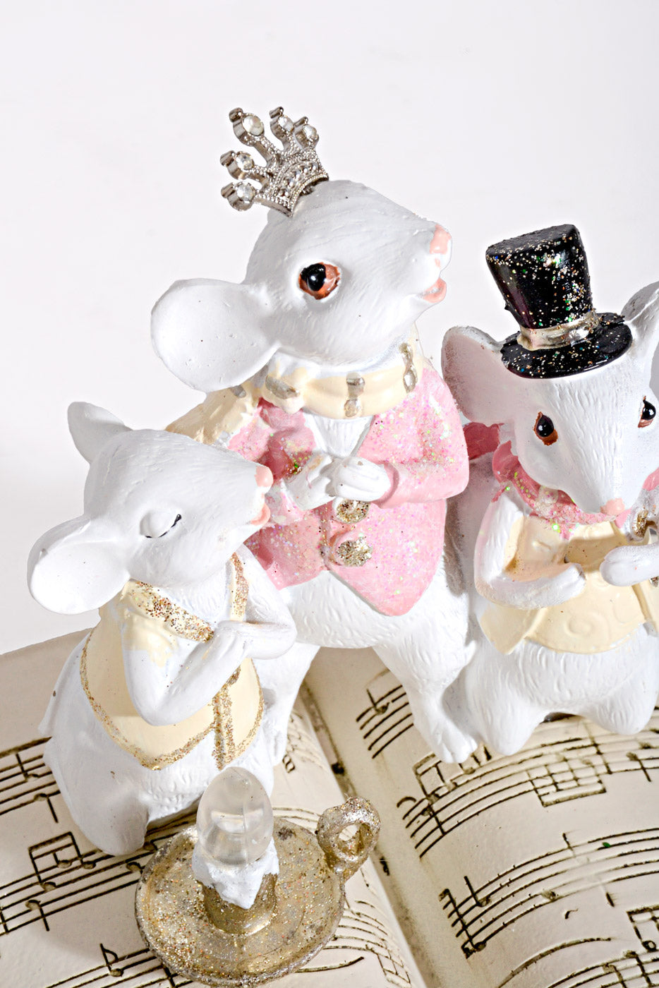 8.75" Singing Mice On Music Book with Candle Beige/White/Pink