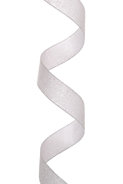 1.5" X 10Yds Wired Satin Frosted Glitter Ribbon White