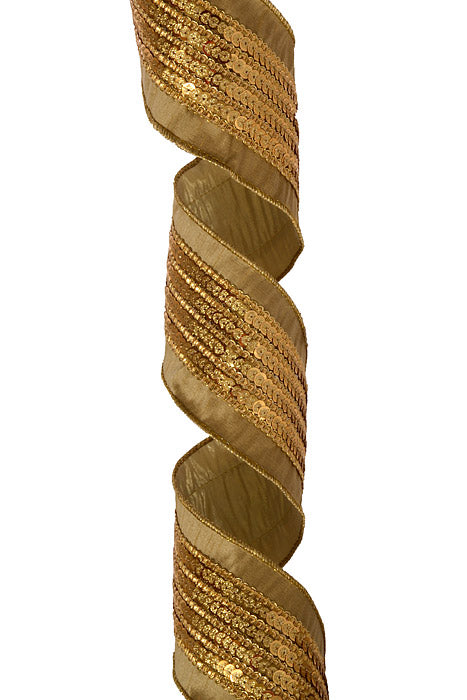 4" X 5Yds Wired Dupion Rivet Sequin Trim Ribbon Gold