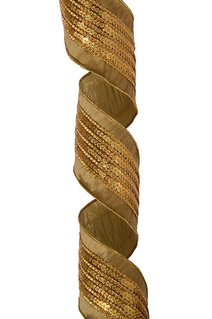 4" X 5Yds Wired Dupion Rivet Sequin Trim Ribbon Gold