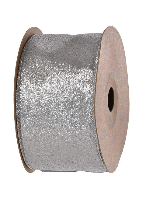 2.5" X 10Yds Wired All Glitter Ribbon Silver