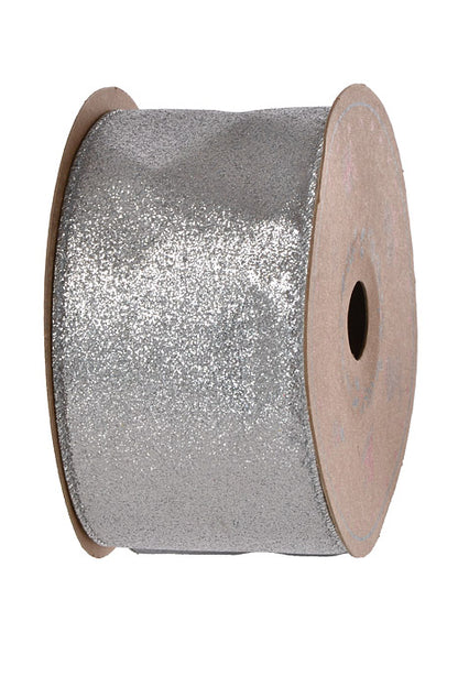 2.5" X 10Yds Wired All Glitter Ribbon Silver