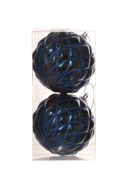 150Mm Design Ball With Glitter Ornament (Dark Blue) Pkg/2