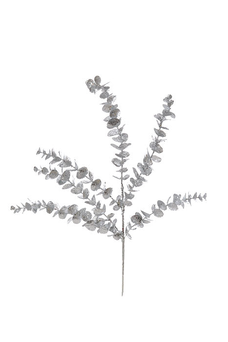 24" Glitter/Sequin Eucalyptus Spray Silver