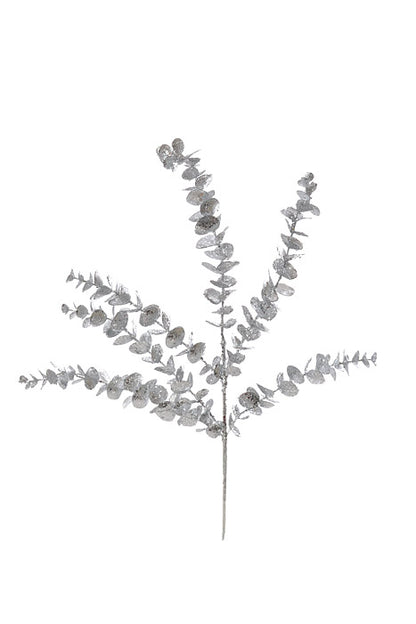 24" Glitter/Sequin Eucalyptus Spray Silver