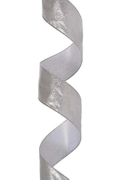 2.5" X 10Yds Wired All Glitter Ribbon Silver