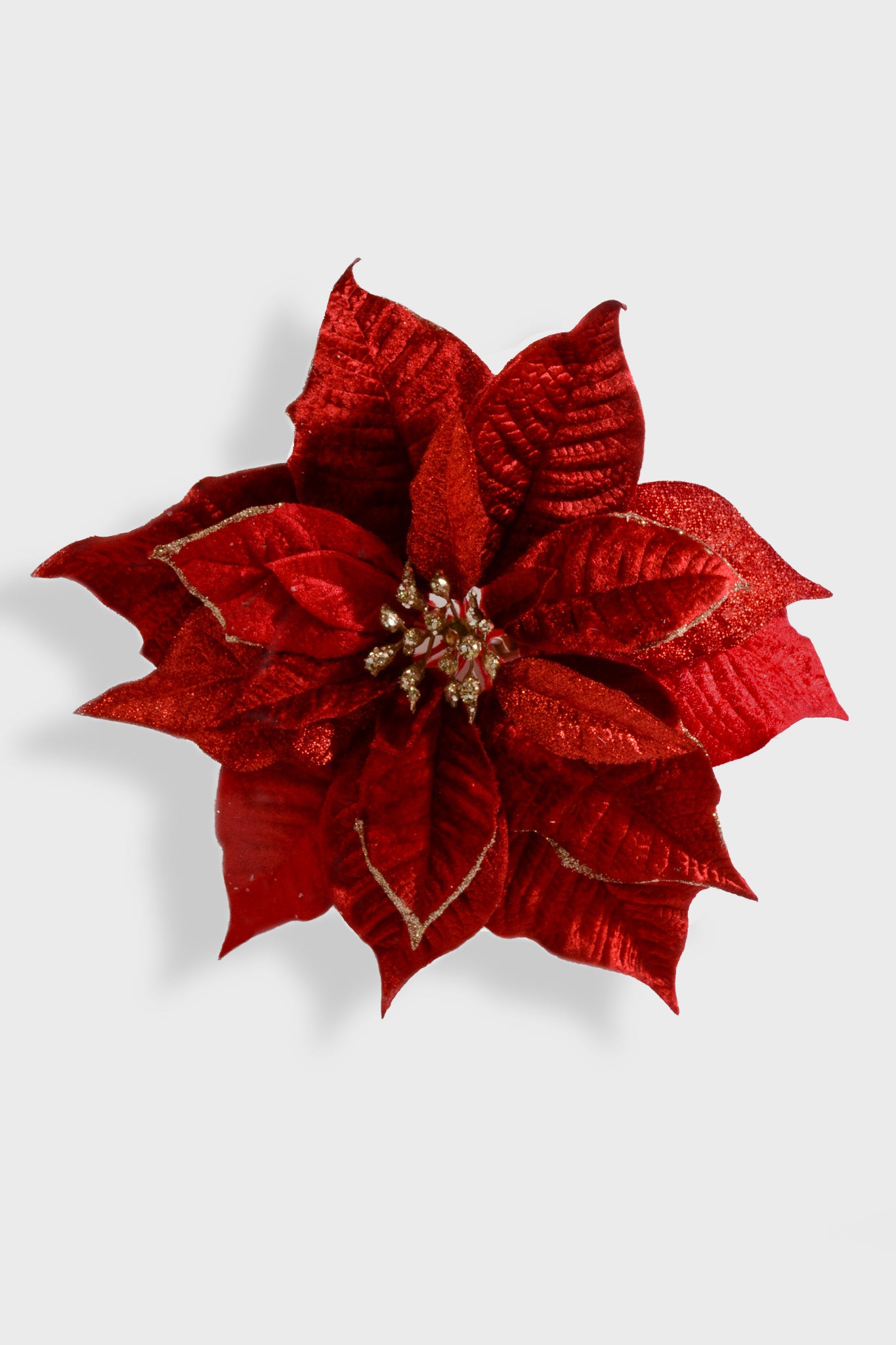 11" Velvet Shimmer Poinsettia W/Clip Red