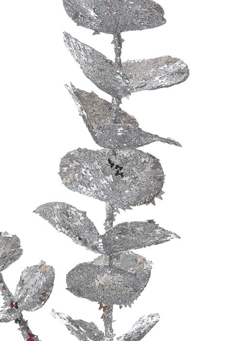 24" Glitter/Sequin Eucalyptus Spray Silver