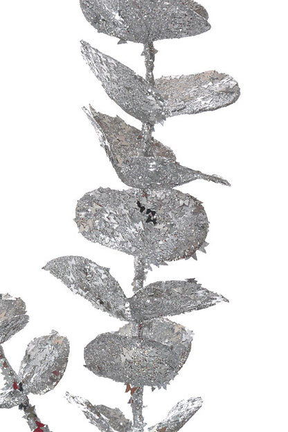 24" Glitter/Sequin Eucalyptus Spray Silver