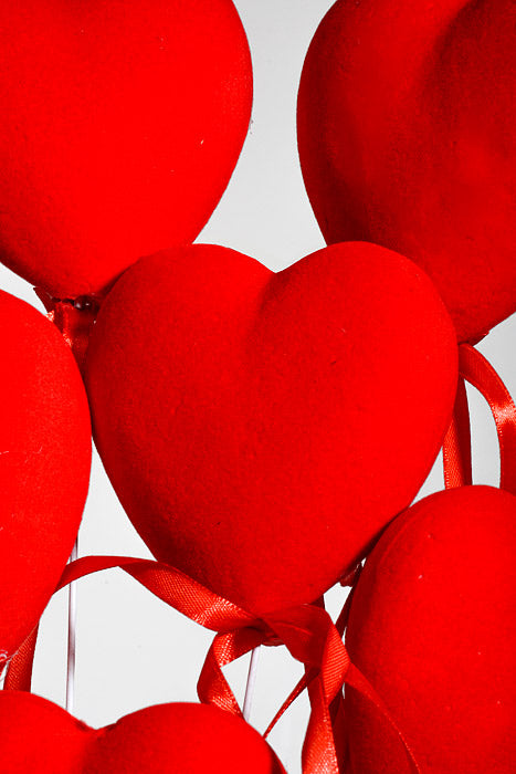 13" Velvet Heart Pick With Ribbon Red Pkg/6