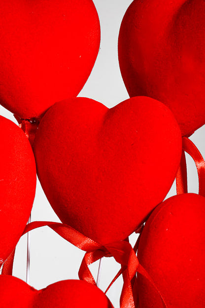 13" Velvet Heart Pick With Ribbon Red Pkg/6