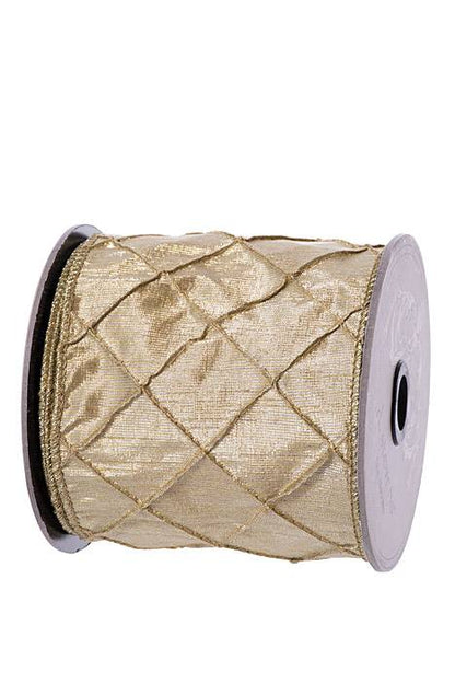 4" X 10yds Wired Metallic Pintuck Dupion Gold