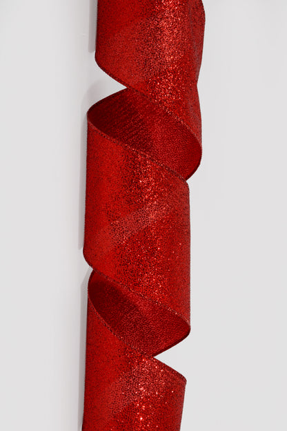 4" X 50Yds Wired Glittered Satin Ribbon Red
