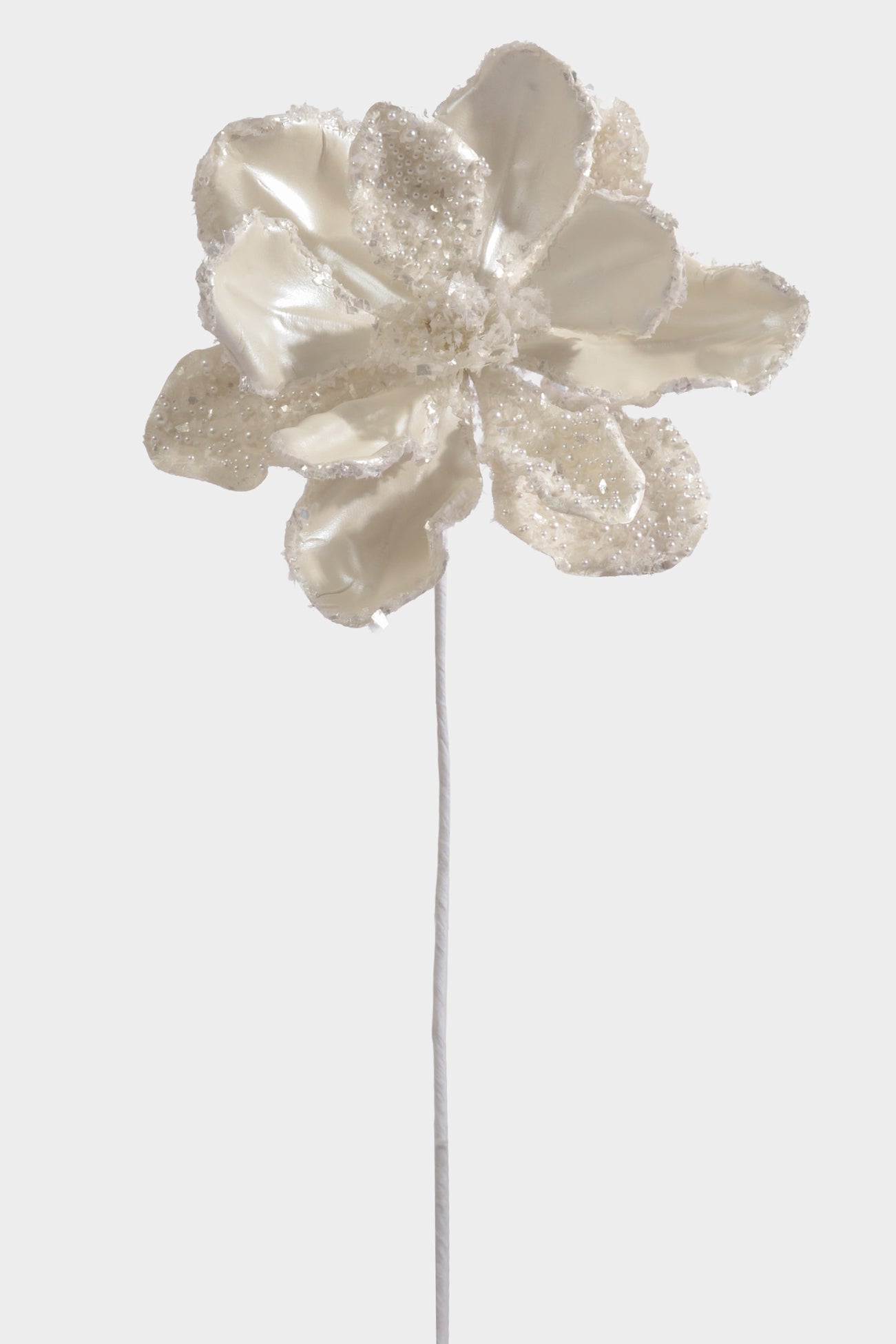 26" Shimmering W/Pearls Magnolia Stem White