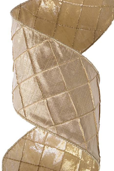 4" X 10yds Wired Metallic Pintuck Dupion Gold