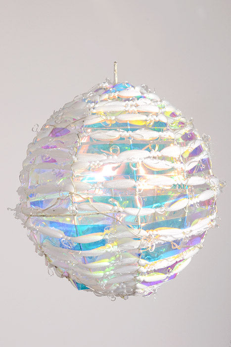 200Mm Rainbow Ornament Ball W/Lights White/Iridescent