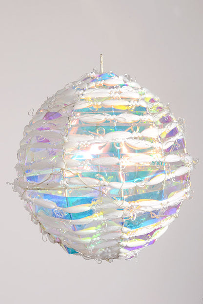 200Mm Rainbow Ornament Ball W/Lights White/Iridescent