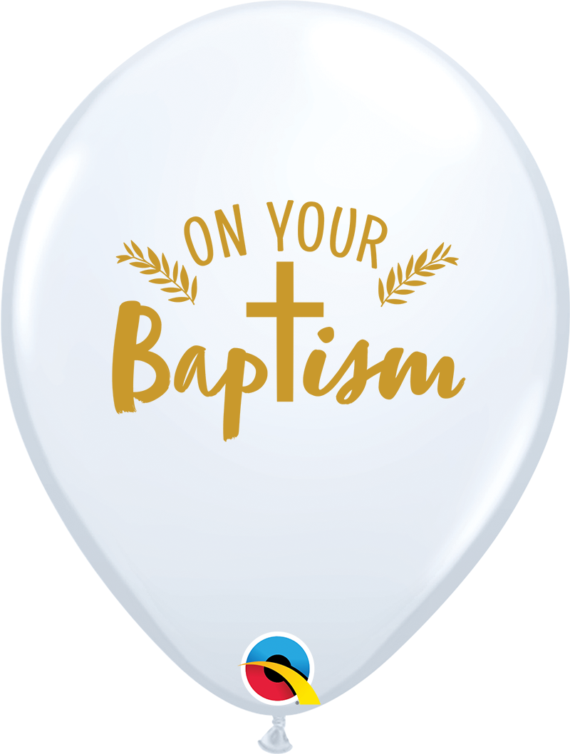 11" Round Balloon On Your Baptism Cross White Pkg/50