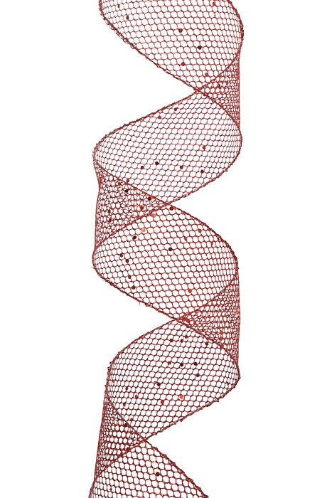 2.5" X 10Yds Wired Net With Glitter Ribbon Red