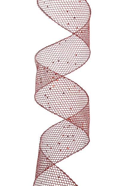 2.5" X 10Yds Wired Net With Glitter Ribbon Red