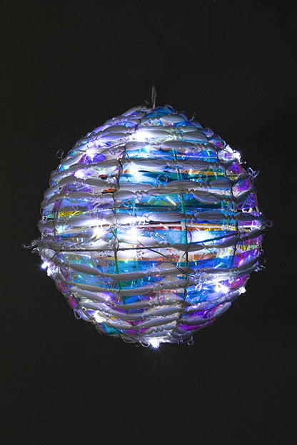 200Mm Rainbow Ornament Ball W/Lights White/Iridescent