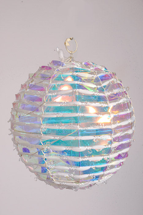 250Mm Rainbow Ornament Ball W/Lights White/Iridescent