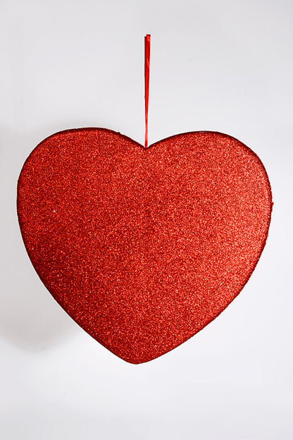 18" Glitter Solid Heart Hanging Red