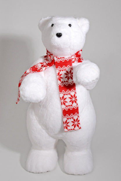 27" Standing Polar Bear W/Scarf White/Red