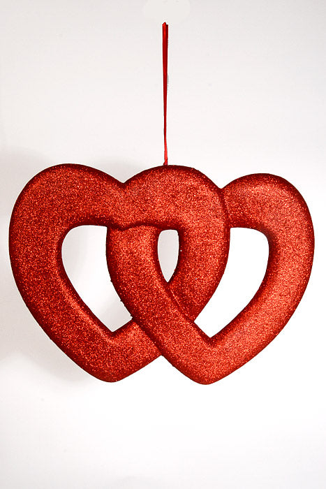 14.5" Glitter Double Open Heart Hanging Red
