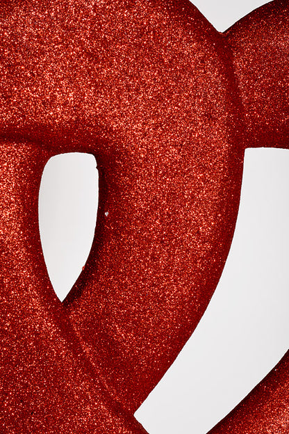 14.5" Glitter Double Open Heart Hanging Red