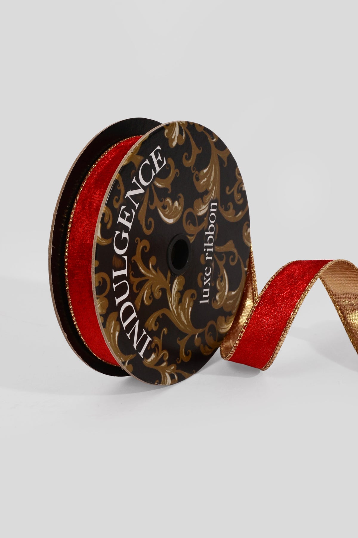 1" X 10Yds Wired Lush Velvet/Gold Metallic Back Ribbon Red