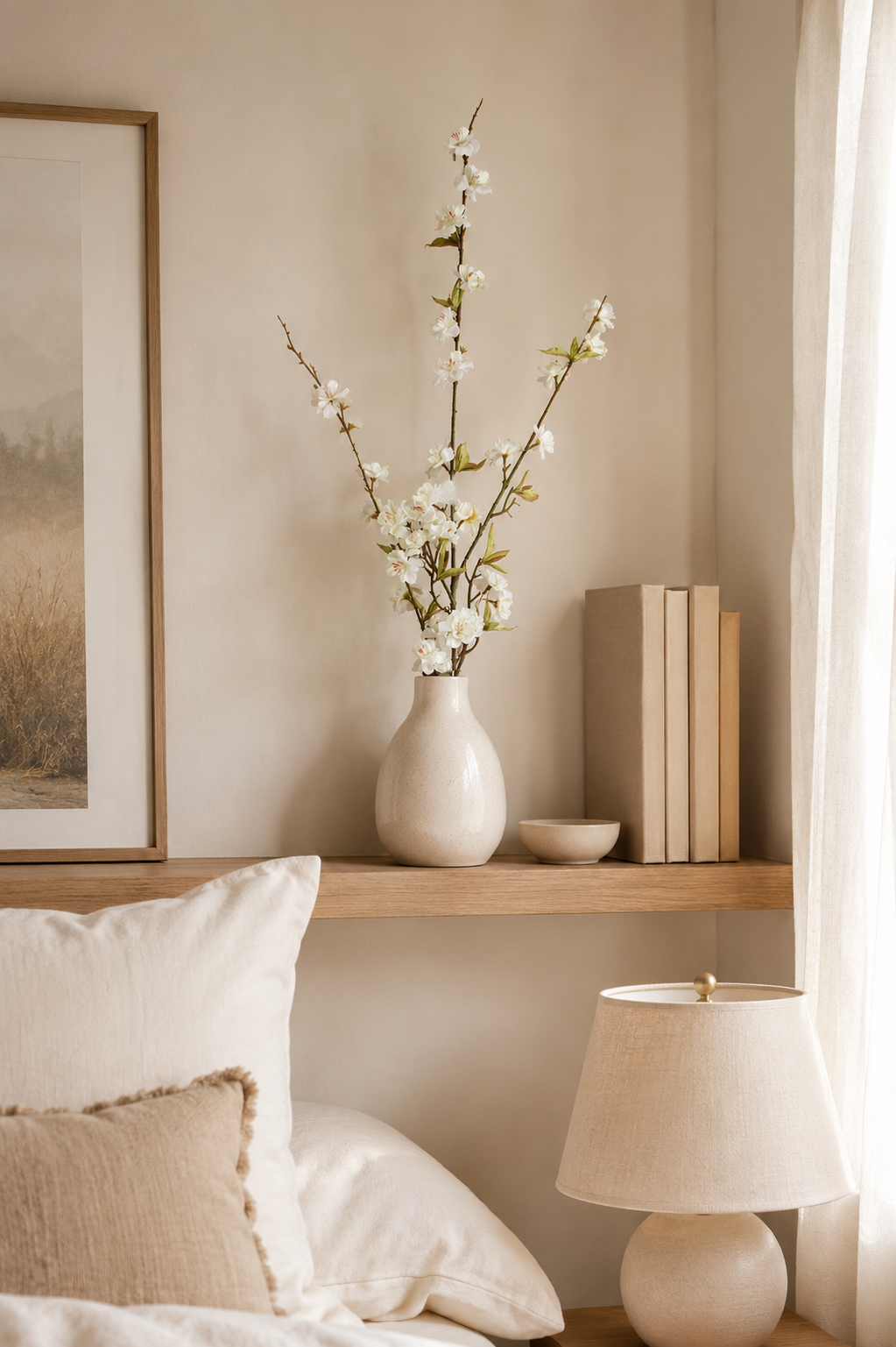 47" Silk Cherry Blossom Spray White