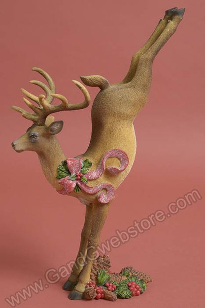 18.5" Resin Hopping Xmas Deer Brown/red