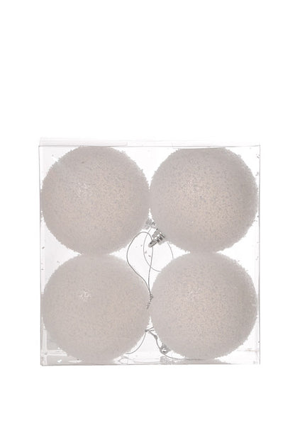 100Mm Ball With Snow Powder Ornament (White) Pkg/4