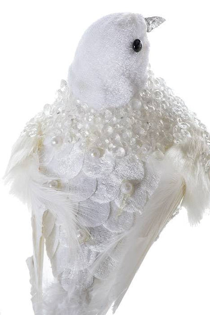 14" Velvet/pearl Feather Bird W/clip